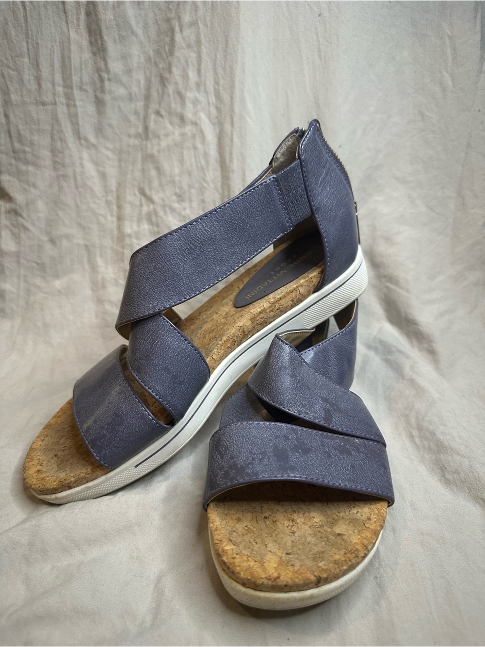 Adrienne Vittadini Crisscross Open-Toe Sandals in Dusty Blue